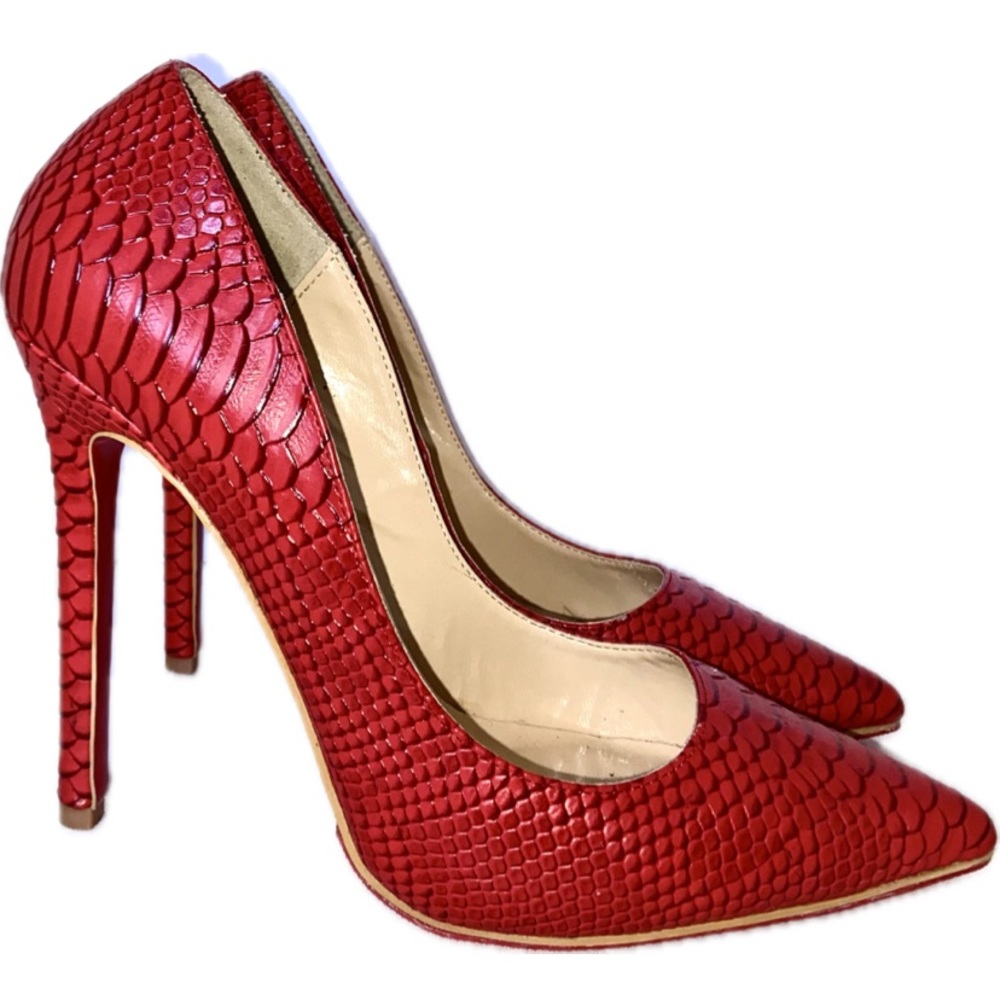 Christian Louboutin Red Textured Pointed-Toe Stiletto Pumps